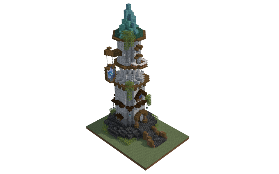 Whimsical Tower: Crystal-Capped Fantasy Watchtower - 3/4 right