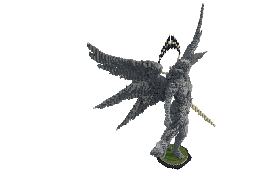 Winged Angel Statue with Spiked Halo - 3/4 right