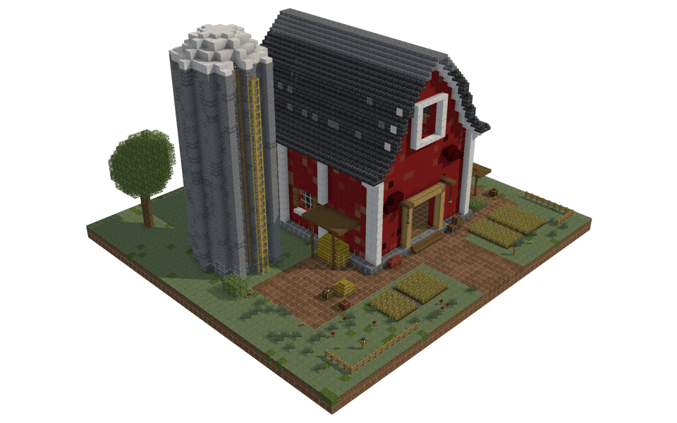 Red Barn and Stone Silo - 3/4 right